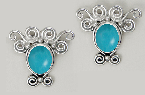 Sterling Silver And Turquoise Drop Dangle Earrings With an Art Deco Inspired Style